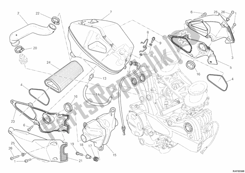Alle onderdelen voor de Inname van de Ducati Streetfighter S 1100 2010